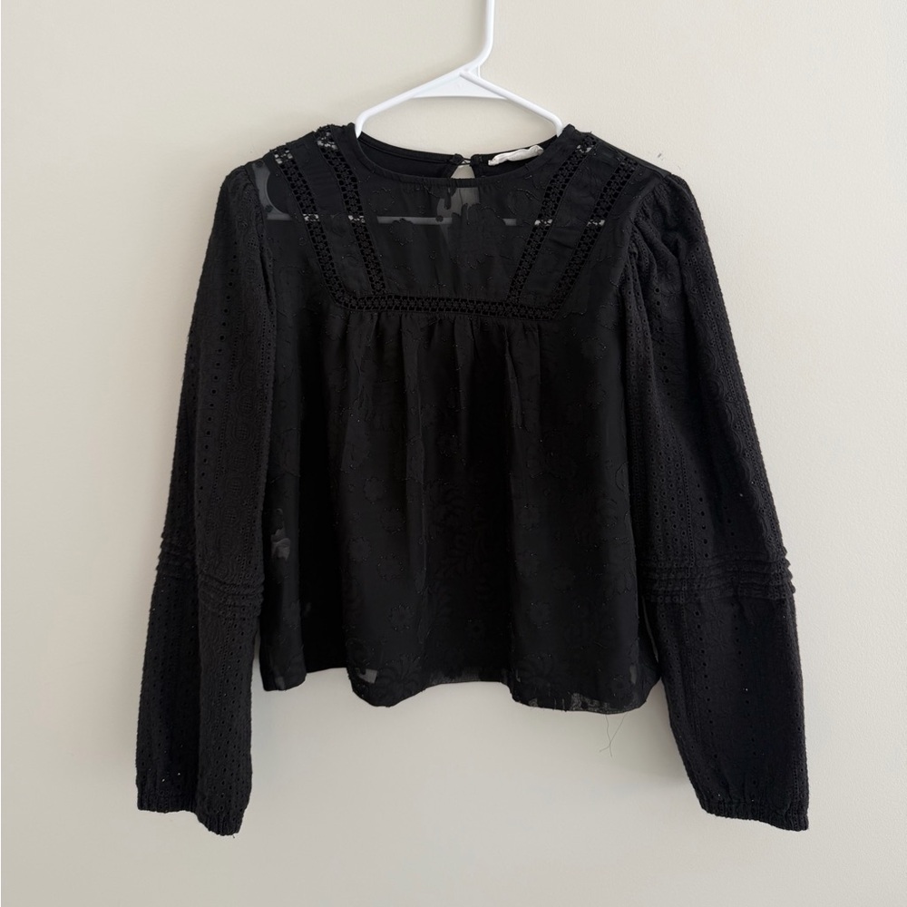 Mango Black Lace Detail Blouse